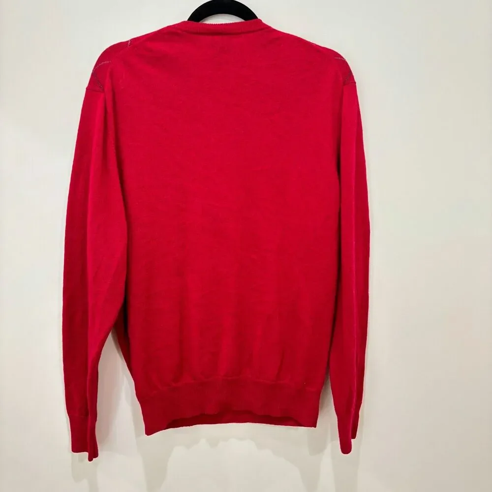 Jos A Bank Executive Lambs Wool Sweater Men L Red Argyle Preppy Old Money
